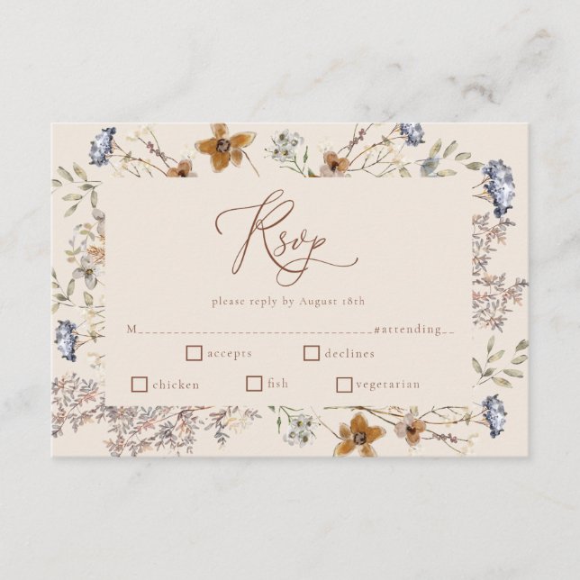 Cream Watercolor Wildflowers Calligraphy RSVP Enclosure Card (Front)