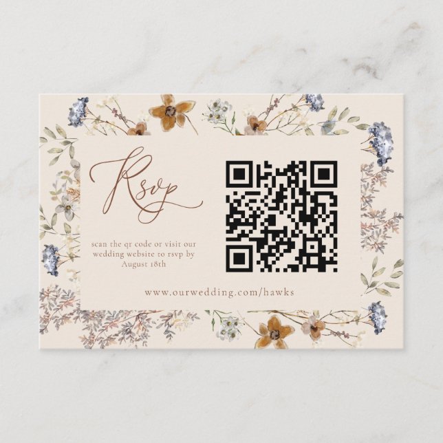 Cream Watercolor Wildflowers Calligraphy RSVP Enclosure Card (Front)