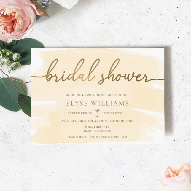 Cream Watercolour Gold Bridal Shower Invitation (Bridal Shower Invitation Cream Watercolour Gold )