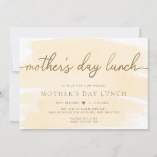Cream Watercolour Gold Mother's Day Lunch Invitation