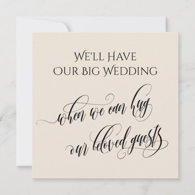 Cream When We Can Hug You Postponed Wedding Invitation (Front)