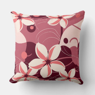 Cream White and Peachy Pink Floral Pattern Cushion