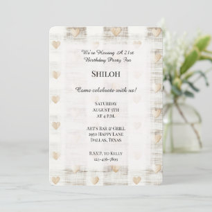 Cream White Beige Boho Hearts Birthday Invitation