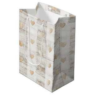 Cream White Beige Boho Hearts Bridal Shower Medium Gift Bag