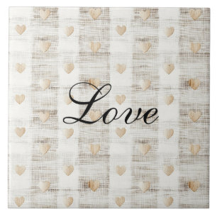 Cream White Beige Boho Hearts Ceramic Tile