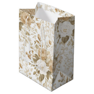 Cream White Bohemian Floral Bridal Shower Medium Gift Bag