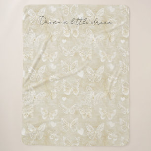 Cream White Butterflies Hearts Sherpa Blanket