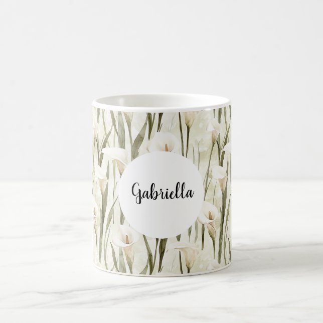 Cream White Calla Lily Floral Coffee Mug (Center)