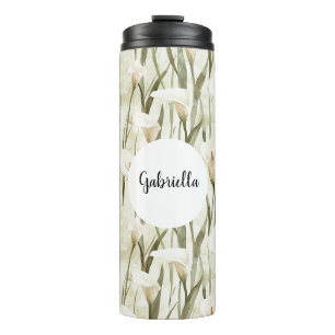 Cream White Calla Lily Floral Thermal Tumbler