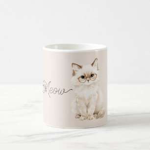 Cream White Cat Glasses Coffee Mug