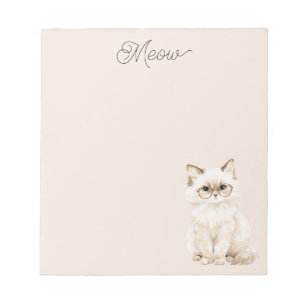 Cream White Cat Glasses Purple  Notepad