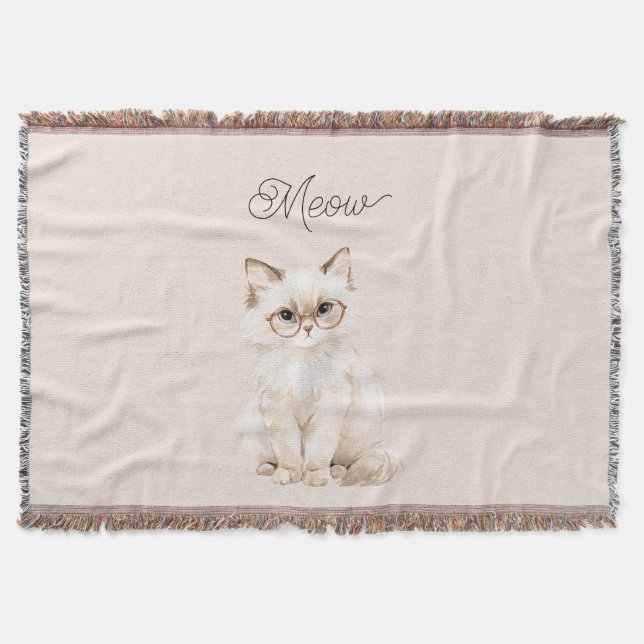 Cream White Cat Glasses  Throw Blanket (Front)
