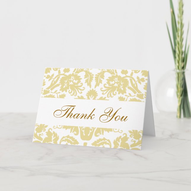 Cream White Damask Wedding Thank You Card (Front)