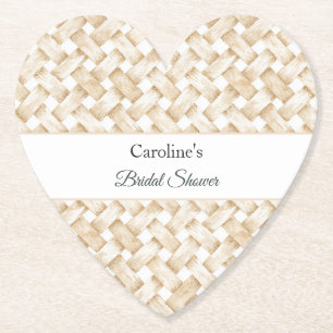 Cream White Faux Basket Weave Bridal Shower Paper Coaster