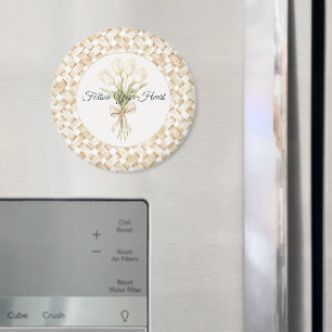 Cream White Faux Basket Weave   Magnet