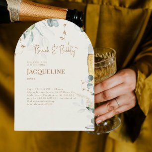 Cream White Floral Champagne Brunch & Bubbly Arch Invitation