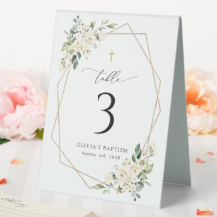 Cream White Flowers, Boho, Baptism Table Numbers