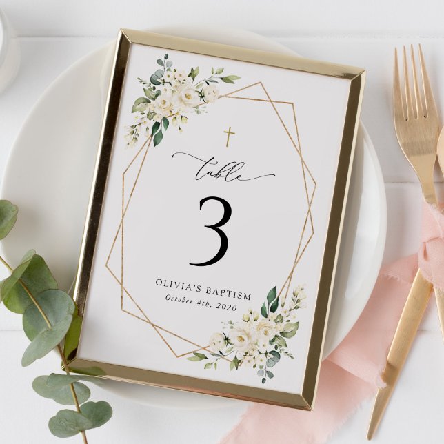 Cream White Flowers, Boho, Baptism Table Numbers (Creator Uploaded)