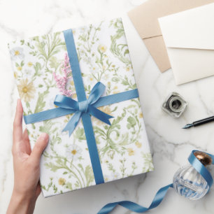 Cream White Flowers Bridal Shower Wrapping Paper