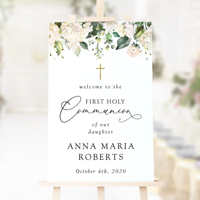Cream White Flowers, First Holy Communion Welcome Poster (Creator Uploaded)