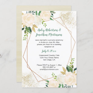 Cream White Gold Roses Geometric Reception Only   Invitation