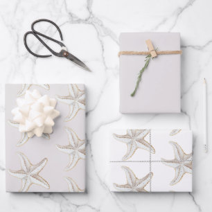Cream White Gold Starfish Beach Bridal Shower Wrapping Paper Sheet