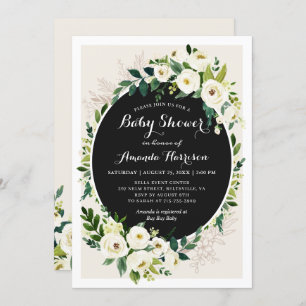 Cream White Greenery Bouquet Floral Baby Shower Invitation