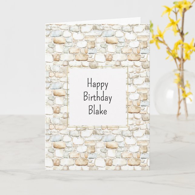 Cream White Grey Faux Stones Birthday Card (Yellow Flower)