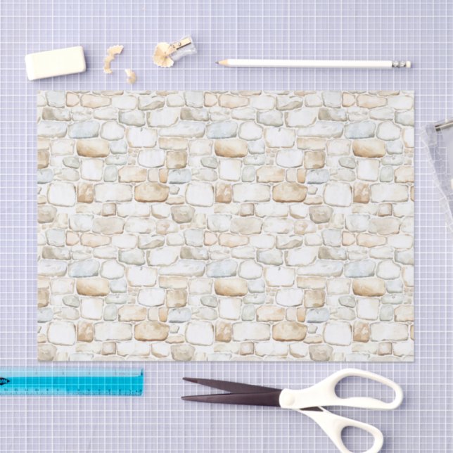 Cream White Grey Faux Stones Birthday Tissue Paper (Craft)