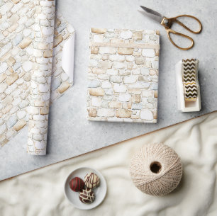 Cream White Grey Faux Stones Birthday Wrapping Paper