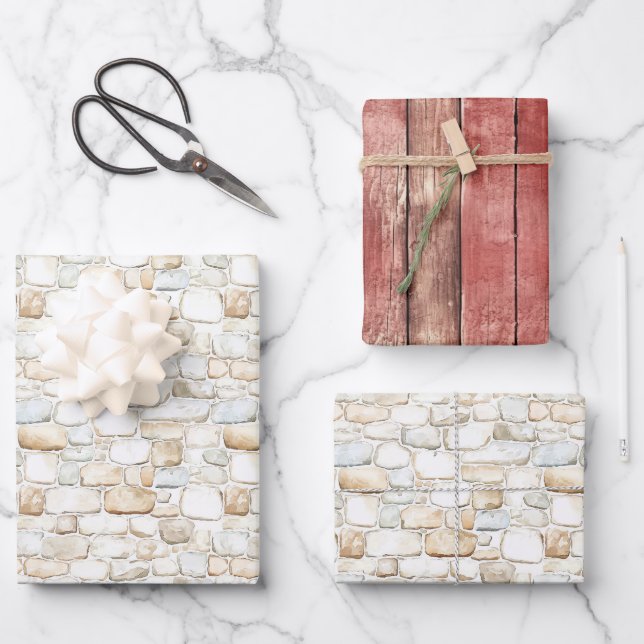 Cream White Grey Faux Stones Birthday Wrapping Paper Sheet (Front)