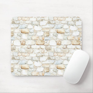 Cream White Grey Faux Stones Mouse Pad