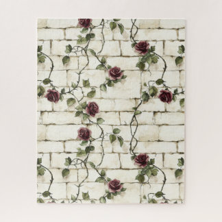 Cream White Grey Faux Stones Red Roses Jigsaw Puzzle