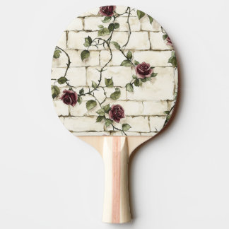 Cream White Grey Faux Stones Red Roses Ping Pong Paddle