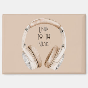 Cream White Headphones Listen To Music Magnet