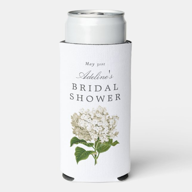 Cream White Hydrangea Bridal Shower Party Seltzer Can Cooler (Seltzer Back)
