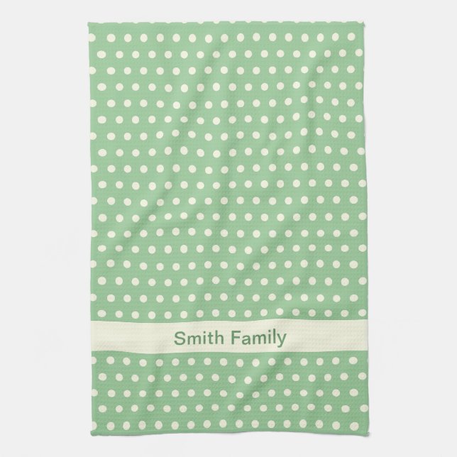 Cream White Ivory Polka Dot Pattern Tea Towel (Vertical)