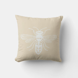 Cream White Personalised Bee Happy Outdoor Cushion