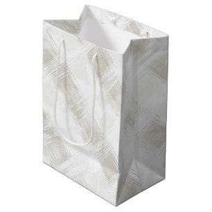 Cream White Plaid Stripes Christmas Medium Gift Bag