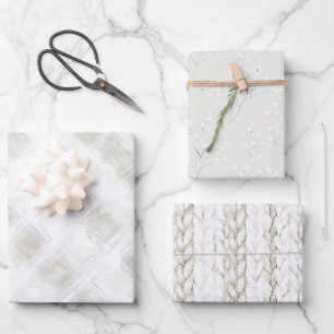 Cream White Plaid Stripes Christmas Wrapping Paper Sheet