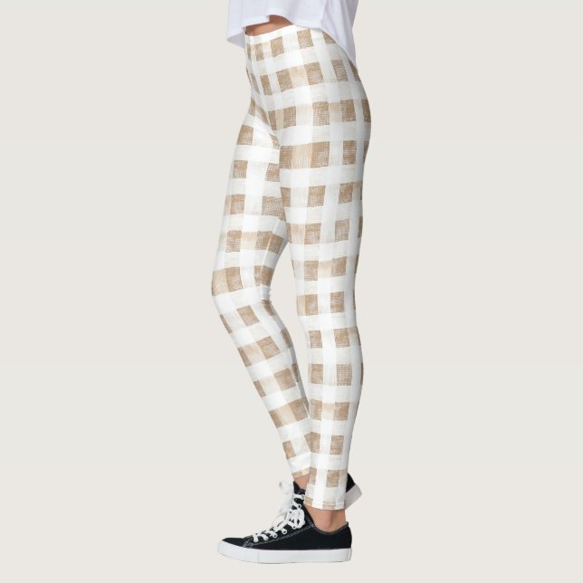 Cream White Plaid Stripes  Leggings (Left)