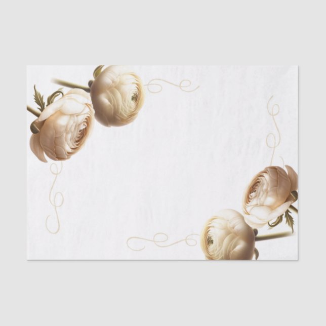 Cream & White Ranunculus Floral Wedding Tissue Paper (Front)