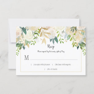 Cream White Roses Cascade Glitter Greenery RSVP Card