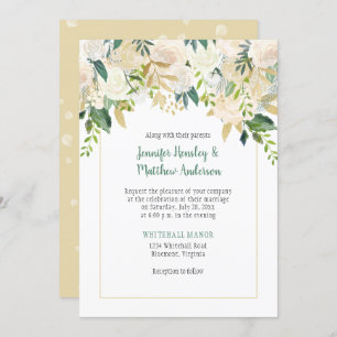 Cream White Roses Cascade Wedding Invitation