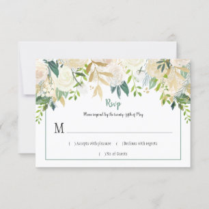 Cream White Roses Glitter Greenery RSVP Card