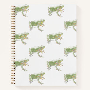 Cream White Sage Green Watercolor Frog Pattern Notebook