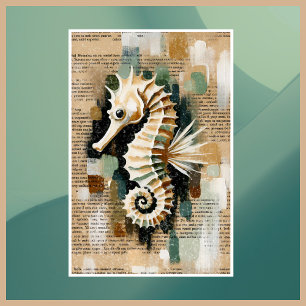 Cream & White Seahorse Abstract Poster