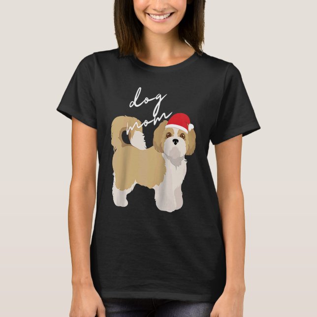 Cream & White Shih Tzu Dog Mum Christmas Raglan T-Shirt (Front)