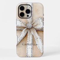Cream White Silver Glitzy Glam Bow