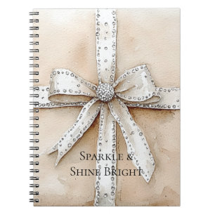 Cream White Silver Glitzy Glam Bow Notebook